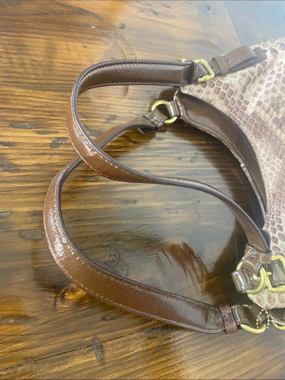 COACH 19843 Madison Maggie Tan Cream Python Snake Print Sateen Fabric Hobo Bag - Picture 11 of 11